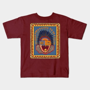 VooDou Tribal Spirit Mask - Yellow Blue Orange Kids T-Shirt